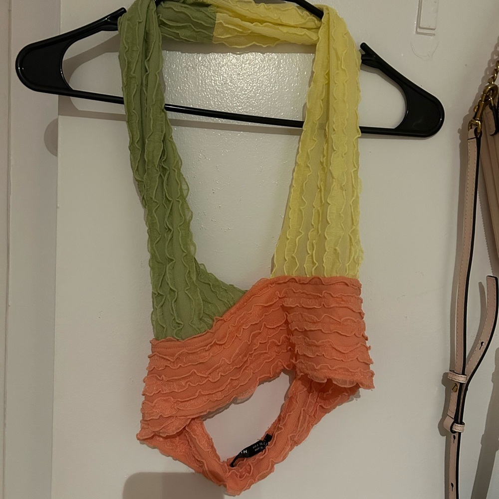 SHEIN Rainbow Ruffle Halter Top